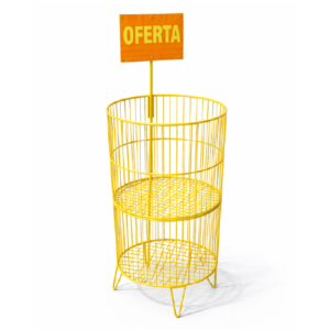 Canastilla Promocional Circular con Portaaviso | Exhibidor Redondo para Productos Masivos