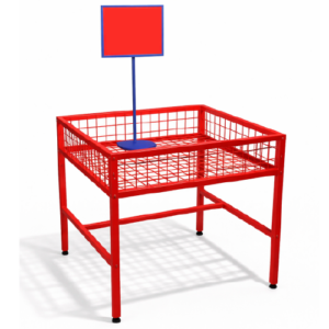 Mesa Promocional Metálica con Portaaviso | Exhibidor de Piso para Ofertas y Productos Masivos