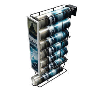 Exhibidor Metálico para Rollos con Panel Publicitario | Display POP para Punto de Venta