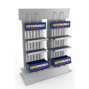 Exhibidor Central Metálico para Punto de Venta con Canastillas y Portagráfica | Display POP Retail