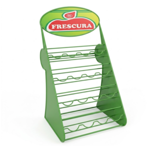 Exhibidor Metálico para Botellas con Portagráfica | Display POP Inclinado para Punto de Venta