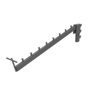 Flauta Metálica Reforzada con Caja y Tope Frontal | Barra Porta Ganchos para Panel Ranurado Retail